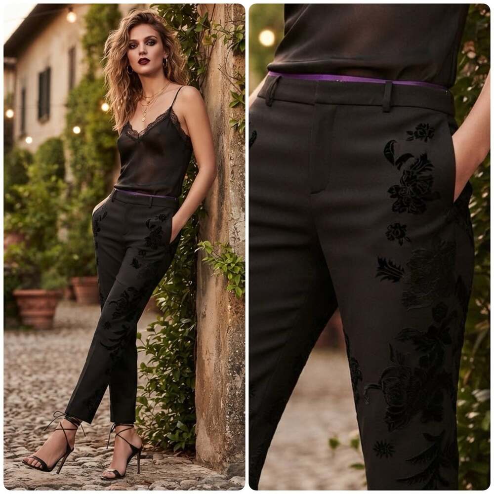 Ralph Lauren Purple Label sz 8 Wool Black Velvet Floral Jacquard Womens Pants